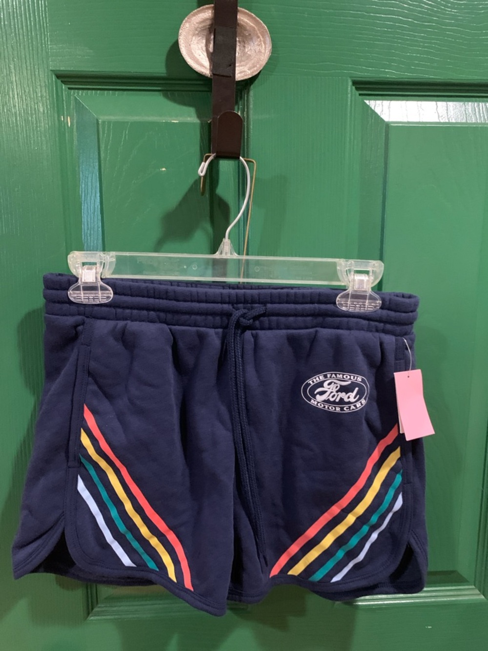 Hybrid Apparel Navy Shorts with Rainbow Side Stripes